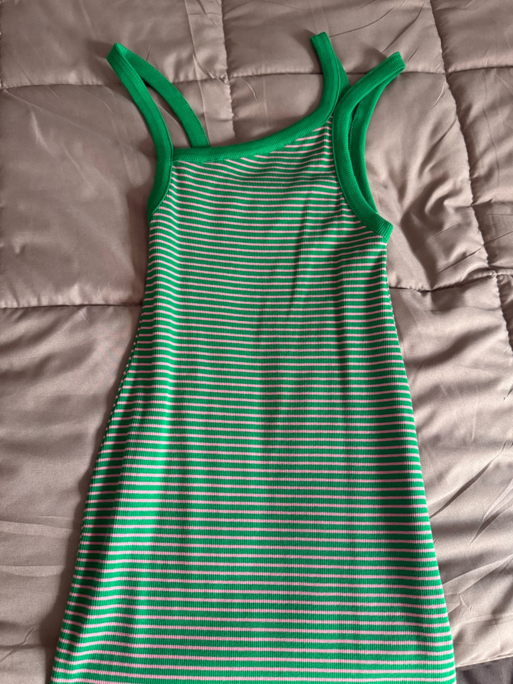 NWT Zara Green & Pink Striped Bodycon Dress